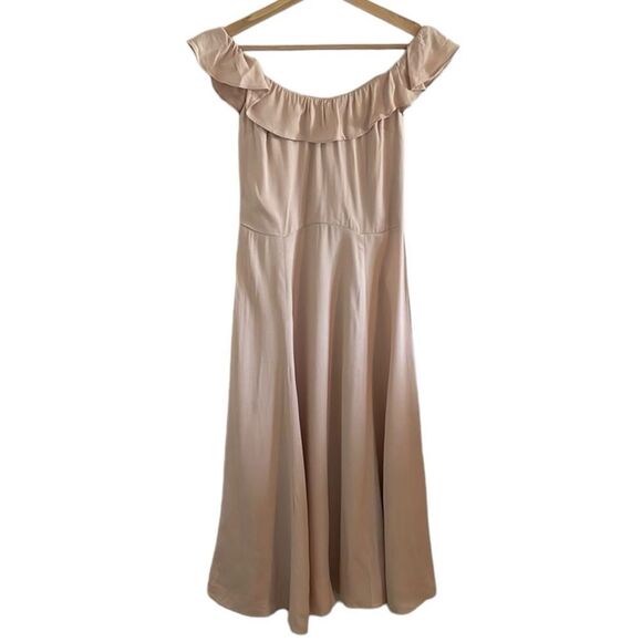 Reformation Verbena Off‎ Shoulder Dress Women's Size 2 Midi Champagne Hemmed - Picture 1 of 8